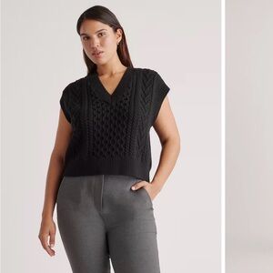 Quince Black Merino Wool Cable Knit Sweater Vest Small